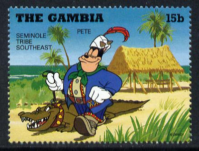 Gambia 1995 Disney character dressed as Seminole Indian walking with alligator 15b from Cowboys & Indians set unmounted mint, SG 2157