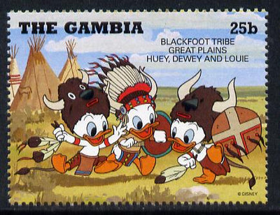 Gambia 1995 disney characters dressed as indians from Blackfoot Tribe 25b from Cowboys & Indians set unmounted mint, SG 2159
