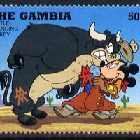 Gambia 1995 Mickey Mouse cattle branding 50b from Cowboys & Indians set unmounted mint, SG 2162