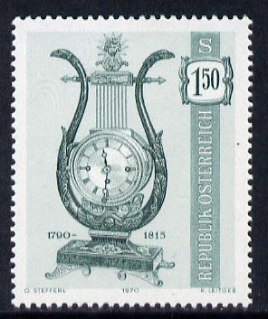 Austria 1970 Empire 'lyre' clock 1s 50 from Antique clocks set unmounted mint, SG 1580