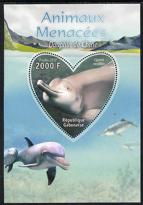 Gabon 2012 Endangered Species - China Dolphin perf souvenir sheet containing heart-shaped stamp unmounted mint