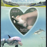 Gabon 2012 Endangered Species - China Dolphin imperf souvenir sheet containing heart-shaped stamp unmounted mint