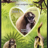 Gabon 2012 Endangered Species - Brown Spider Monkey imperf souvenir sheet containing heart-shaped stamp unmounted mint