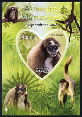 Gabon 2012 Endangered Species - Brown Spider Monkey imperf souvenir sheet containing heart-shaped stamp unmounted mint