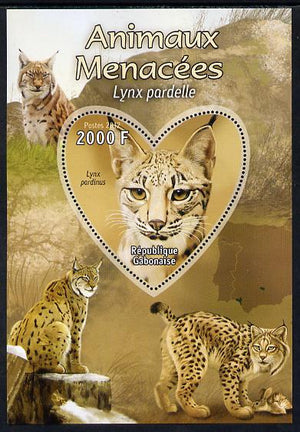 Gabon 2012 Endangered Species - Iberian Lynx perf souvenir sheet containing heart-shaped stamp unmounted mint