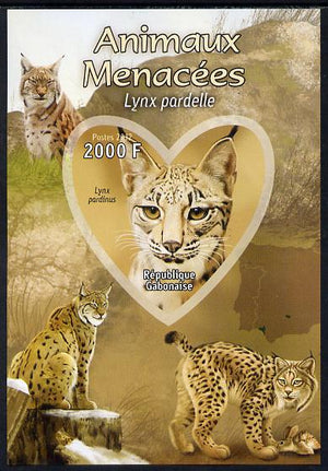 Gabon 2012 Endangered Species - Iberian Lynx imperf souvenir sheet containing heart-shaped stamp unmounted mint