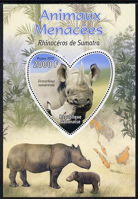 Gabon 2012 Endangered Species - Sumatran Rhinoceros perf souvenir sheet containing heart-shaped stamp unmounted mint