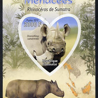 Gabon 2012 Endangered Species - Sumatran Rhinoceros imperf souvenir sheet containing heart-shaped stamp unmounted mint