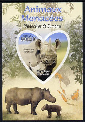 Gabon 2012 Endangered Species - Sumatran Rhinoceros imperf souvenir sheet containing heart-shaped stamp unmounted mint
