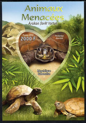 Gabon 2012 Endangered Species - Arakan Forest Turtle imperf souvenir sheet containing heart-shaped stamp unmounted mint