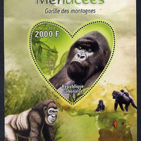 Gabon 2012 Endangered Species - Mountain Gorilla perf souvenir sheet containing heart-shaped stamp unmounted mint