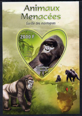 Gabon 2012 Endangered Species - Mountain Gorilla perf souvenir sheet containing heart-shaped stamp unmounted mint