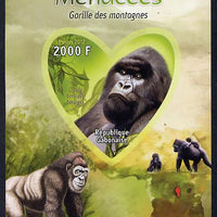 Gabon 2012 Endangered Species - Mountain Gorilla imperf souvenir sheet containing heart-shaped stamp unmounted mint
