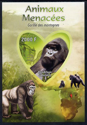 Gabon 2012 Endangered Species - Mountain Gorilla imperf souvenir sheet containing heart-shaped stamp unmounted mint