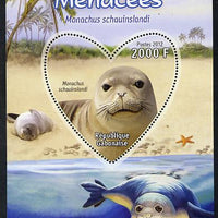 Gabon 2012 Endangered Species - Hawaiian Monk Seal perf souvenir sheet containing heart-shaped stamp unmounted mint