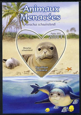Gabon 2012 Endangered Species - Hawaiian Monk Seal perf souvenir sheet containing heart-shaped stamp unmounted mint