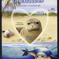 Gabon 2012 Endangered Species - Hawaiian Monk Seal imperf souvenir sheet containing heart-shaped stamp unmounted mint