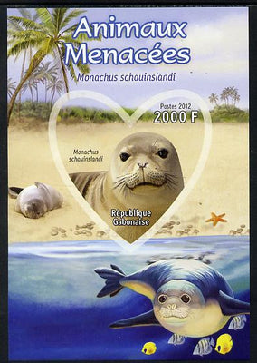 Gabon 2012 Endangered Species - Hawaiian Monk Seal imperf souvenir sheet containing heart-shaped stamp unmounted mint