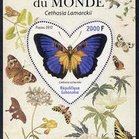 Gabon 2012 Butterflies of the World #1 - Cethosia lamarckii perf souvenir sheet containing heart-shaped stamp unmounted mint