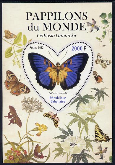 Gabon 2012 Butterflies of the World #1 - Cethosia lamarckii perf souvenir sheet containing heart-shaped stamp unmounted mint