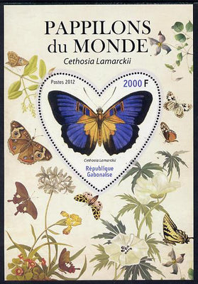 Gabon 2012 Butterflies of the World #1 - Cethosia lamarckii perf souvenir sheet containing heart-shaped stamp unmounted mint
