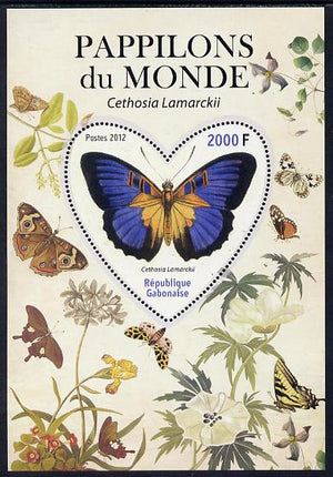Gabon 2012 Butterflies of the World #1 - Cethosia lamarckii perf souvenir sheet containing heart-shaped stamp unmounted mint