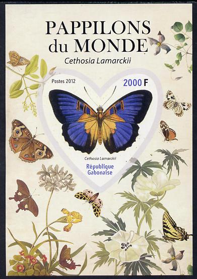 Gabon 2012 Butterflies of the World #1 - Cethosia lamarckii imperf souvenir sheet containing heart-shaped stamp unmounted mint