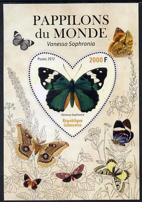 Gabon 2012 Butterflies of the World #2 - Vanessa sophronia perf souvenir sheet containing heart-shaped stamp unmounted mint
