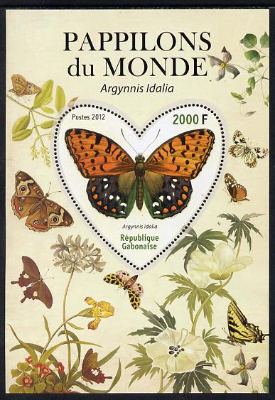 Gabon 2012 Butterflies of the World #4 - Argynnis idalia perf souvenir sheet containing heart-shaped stamp unmounted mint