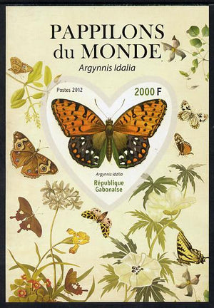 Gabon 2012 Butterflies of the World #4 - Argynnis idalia imperf souvenir sheet containing heart-shaped stamp unmounted mint