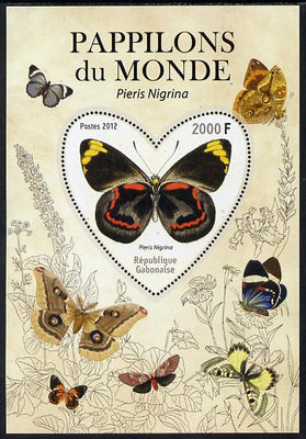 Gabon 2012 Butterflies of the World #5 - Pieris nigrina perf souvenir sheet containing heart-shaped stamp unmounted mint