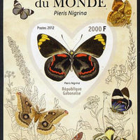 Gabon 2012 Butterflies of the World #5 - Pieris nigrina imperf souvenir sheet containing heart-shaped stamp unmounted mint