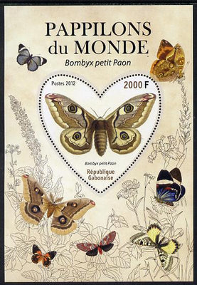 Gabon 2012 Butterflies of the World #6 - Bombyx petit paon perf souvenir sheet containing heart-shaped stamp unmounted mint