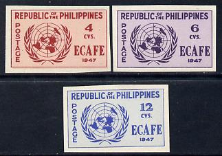 Philippines 1947 Conference of Economic Commission in Asia imperf set of 3 unmounted mint, SG 648-50