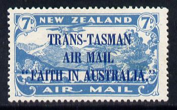 New Zealand 1934 Trans-Tasman Faith in Australia 7d blue lightly mounted mint SG 554