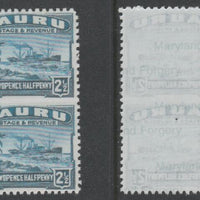 Nauru 1924-48 Century 2.5d dull blue vertical pair imperf between,,'Maryland' forgery on gummed paper, as SG 308a - the word Forgery is either handstamped or printed on the back and comes on a presentation card with descriptive notes