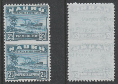 Nauru 1924-48 Century 2.5d dull blue vertical pair imperf between,,'Maryland' forgery on gummed paper, as SG 308a - the word Forgery is either handstamped or printed on the back and comes on a presentation card with descriptive notes