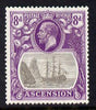 Ascension 1924-33 KG5 Badge 8d grey-black & bright violet single with variety 'Damage to rigging on main mast below first yardarm', (stamp 7) mounted mint SG 17var
