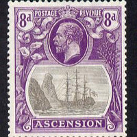 Ascension 1924-33 KG5 Badge 8d grey-black & bright violet single with variety 'Damage to rigging on main mast below first yardarm', (stamp 7) mounted mint SG 17var