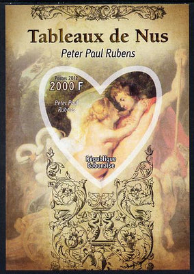 Gabon 2012 Paintings of Nudes - Peter Paul Rubens imperf souvenir sheet containing heart-shaped stamp unmounted mint