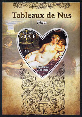 Gabon 2012 Paintings of Nudes - Titian perf souvenir sheet containing heart-shaped stamp unmounted mint