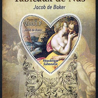 Gabon 2012 Paintings of Nudes - Jacob de Backer perf souvenir sheet containing heart-shaped stamp unmounted mint