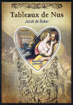 Gabon 2012 Paintings of Nudes - Jacob de Backer perf souvenir sheet containing heart-shaped stamp unmounted mint