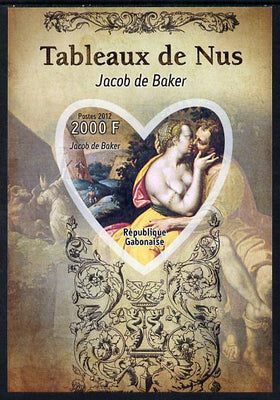 Gabon 2012 Paintings of Nudes - Jacob de Backer imperf souvenir sheet containing heart-shaped stamp unmounted mint
