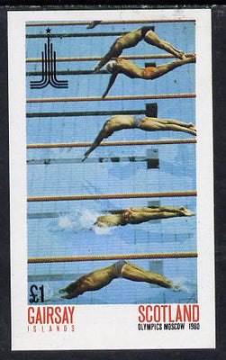 Gairsay 1980 Moscow Olympic Games (Swimming) imperf souvenir sheet (£1 value) unmounted mint