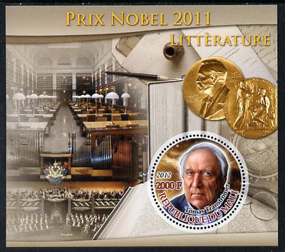 Mali 2012 Nobel Prize Winners of 2011 - Tomas Transtromer (Literature) perf souvenir sheet containing circular-shaped stamp unmounted mint