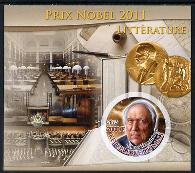 Mali 2012 Nobel Prize Winners of 2011 - Tomas Transtromer (Literature) imperf souvenir sheet containing circular-shaped stamp unmounted mint