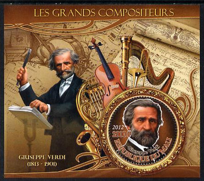 Mali 2012 The Great Composers - Giuseppe Verdi perf souvenir sheet containing circular-shaped stamp unmounted mint