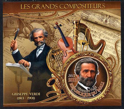 Mali 2012 The Great Composers - Giuseppe Verdi imperf souvenir sheet containing circular-shaped stamp unmounted mint