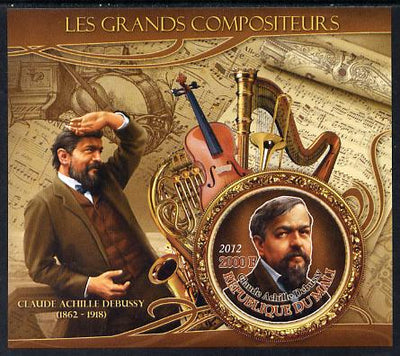 Mali 2012 The Great Composers - Claude Debussy imperf souvenir sheet containing circular-shaped stamp unmounted mint